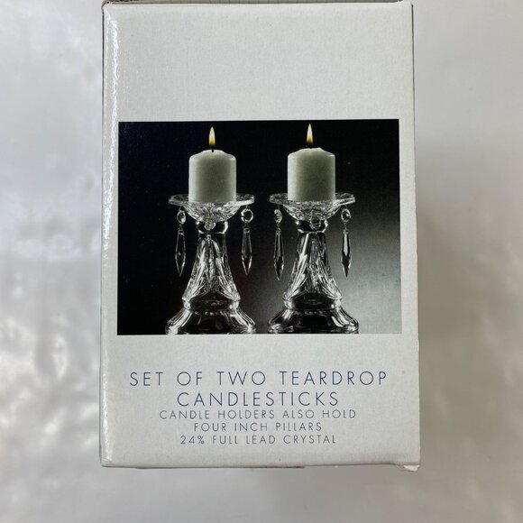 Royal Limited Lead Crystal Candlesticks Set 2 Dangling Prisms - Picture 15 of 16